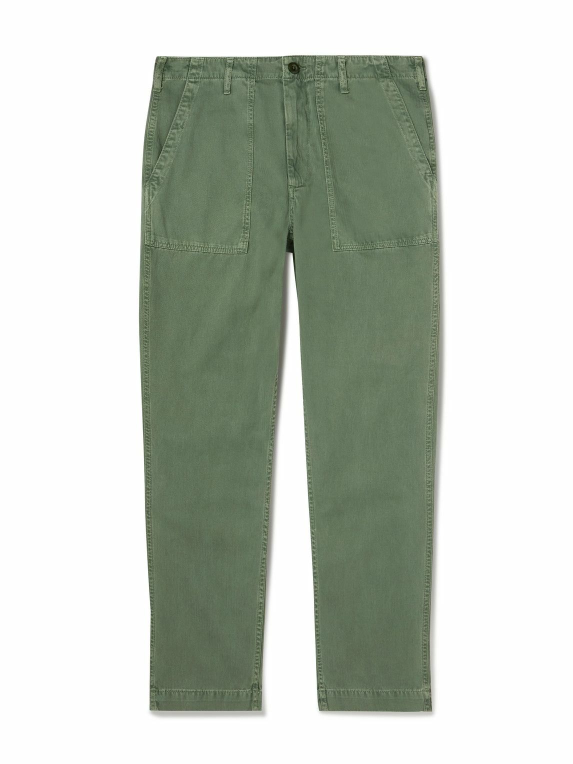 Hartford - Fatigue Straight-Leg Garment-Dyed Herringbone Cotton-Gabardine Trousers - Green