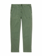 Hartford - Fatigue Straight-Leg Garment-Dyed Herringbone Cotton-Gabardine Trousers - Green
