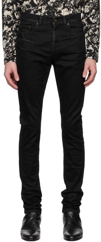 Photo: Saint Laurent Black Lightly Coated Skinny Jeans