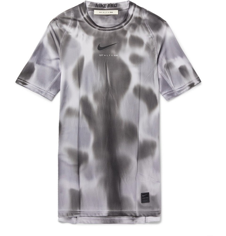 Photo: 1017 ALYX 9SM - Nike Mesh-Panelled Logo and Camouflage-Print Stretch-Jersey T-Shirt - Gray