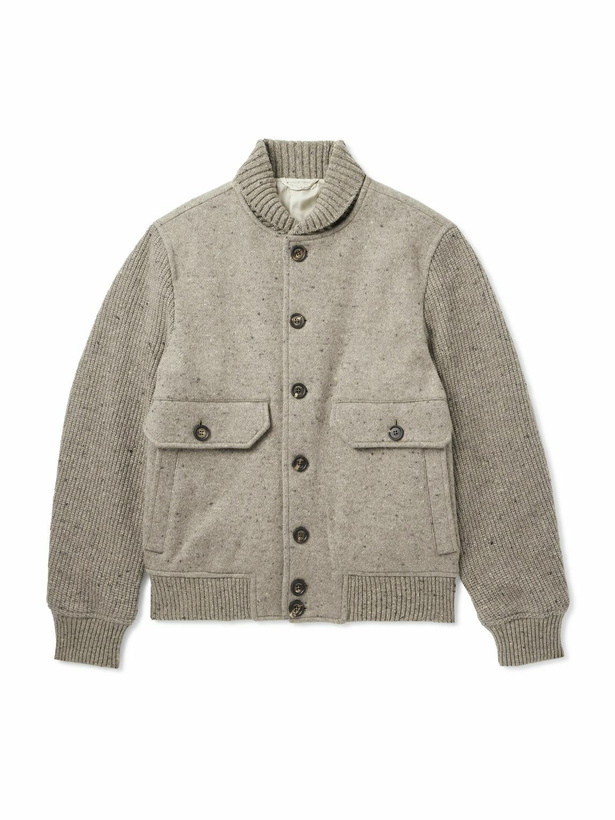 Photo: Eleventy - Shawl-Collar Wool and Cashmere-Blend Bomber Jacket - Gray