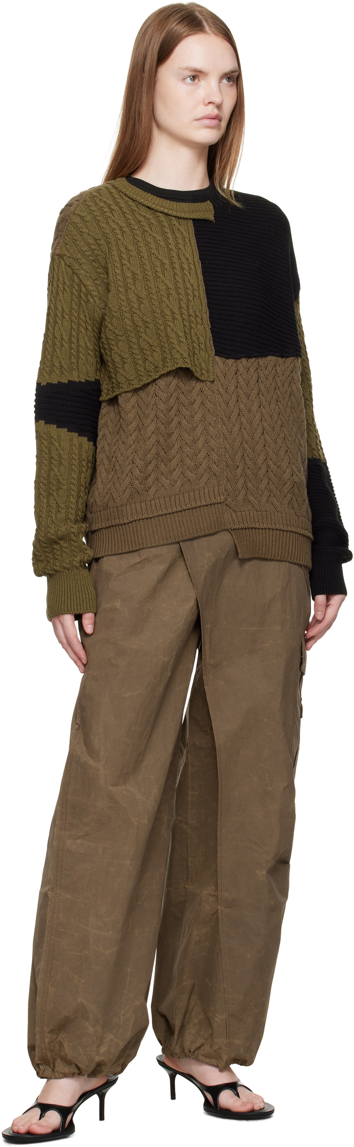 Andersson Bell Black & Brown Patchwork Asymmetric Crewneck Sweater