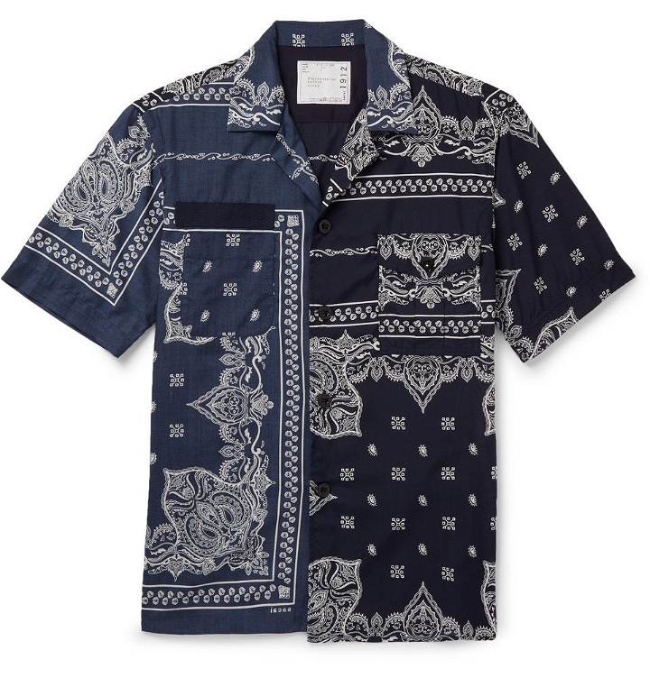 Photo: Sacai - Camp-Collar Printed Matte-Satin and Woven Shirt - Men - Navy