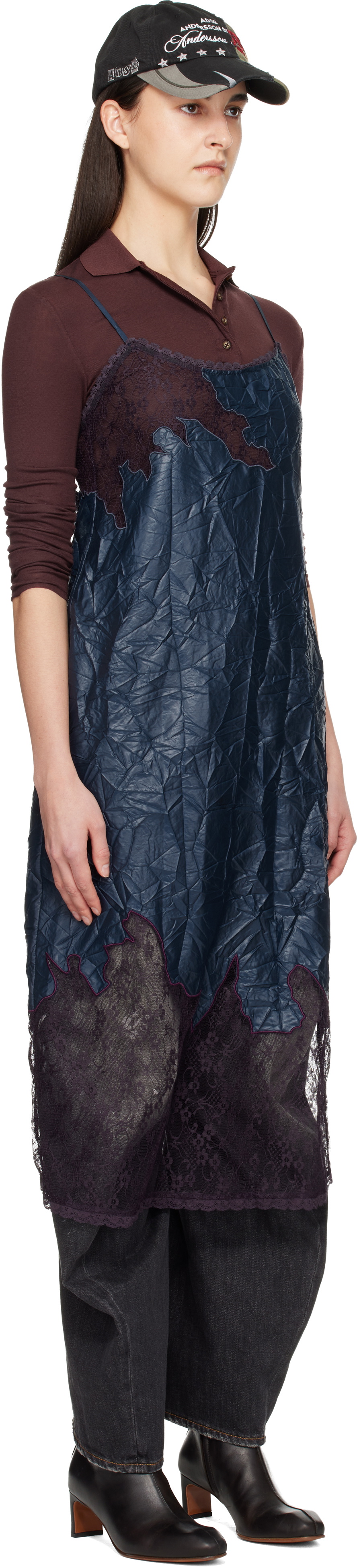 Andersson Bell Navy Embroidery Lace Midi Dress