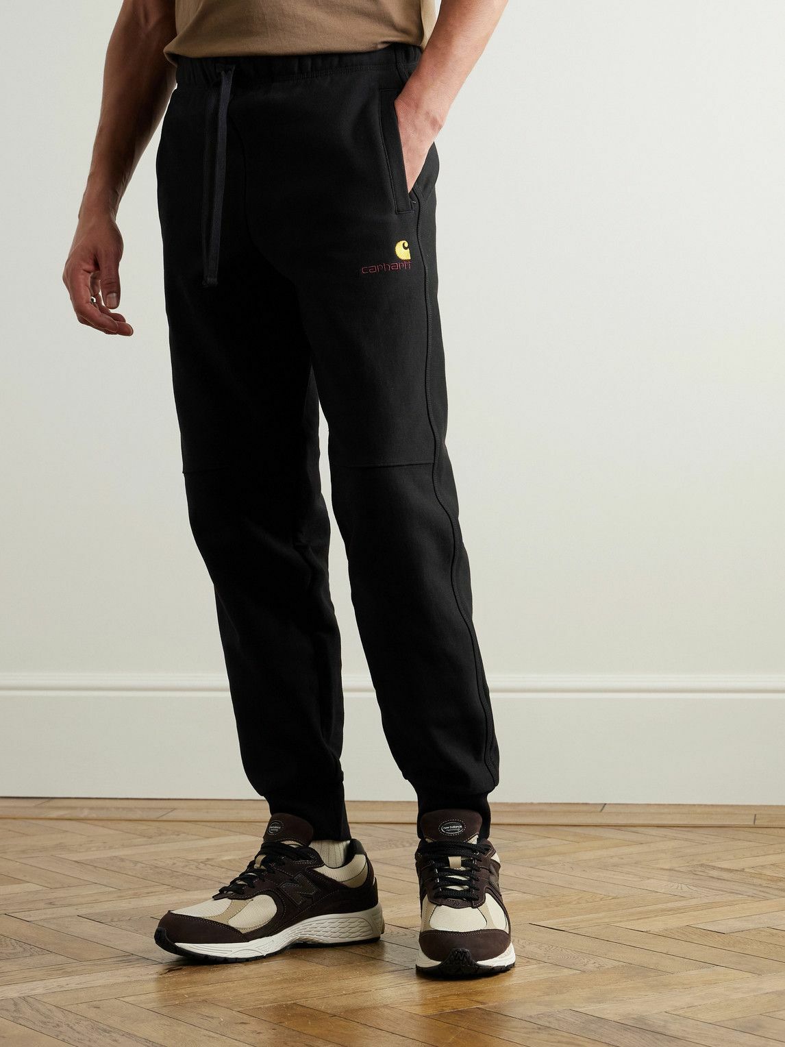 Carhartt WIP - American Script Tapered Cotton-Blend Jersey Sweatpants - Black