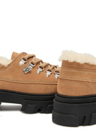Ganni Faux Shearling-trimmed Suede Derby Shoes Tan
