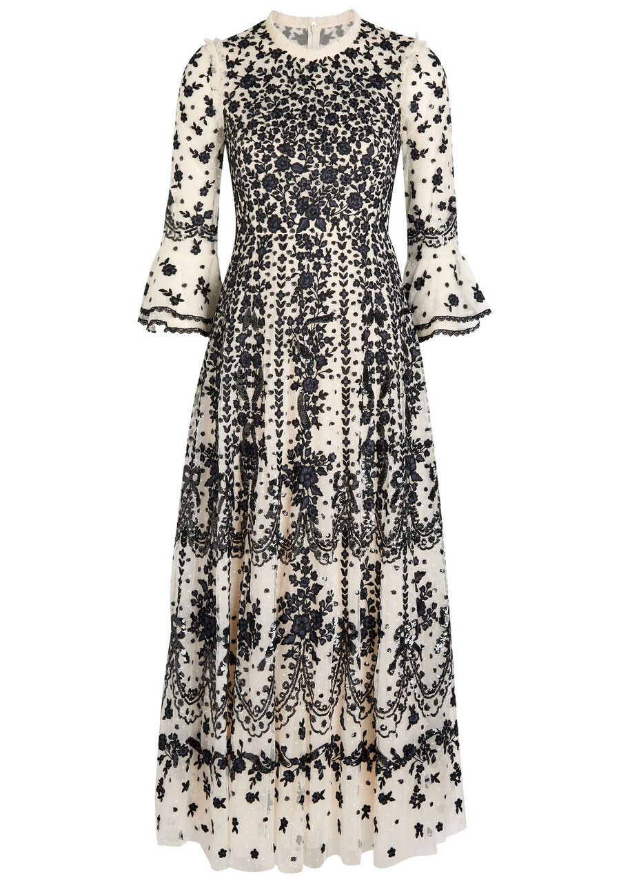 Needle & Thread Adeline Floral-embroidered Tulle Gown Cream