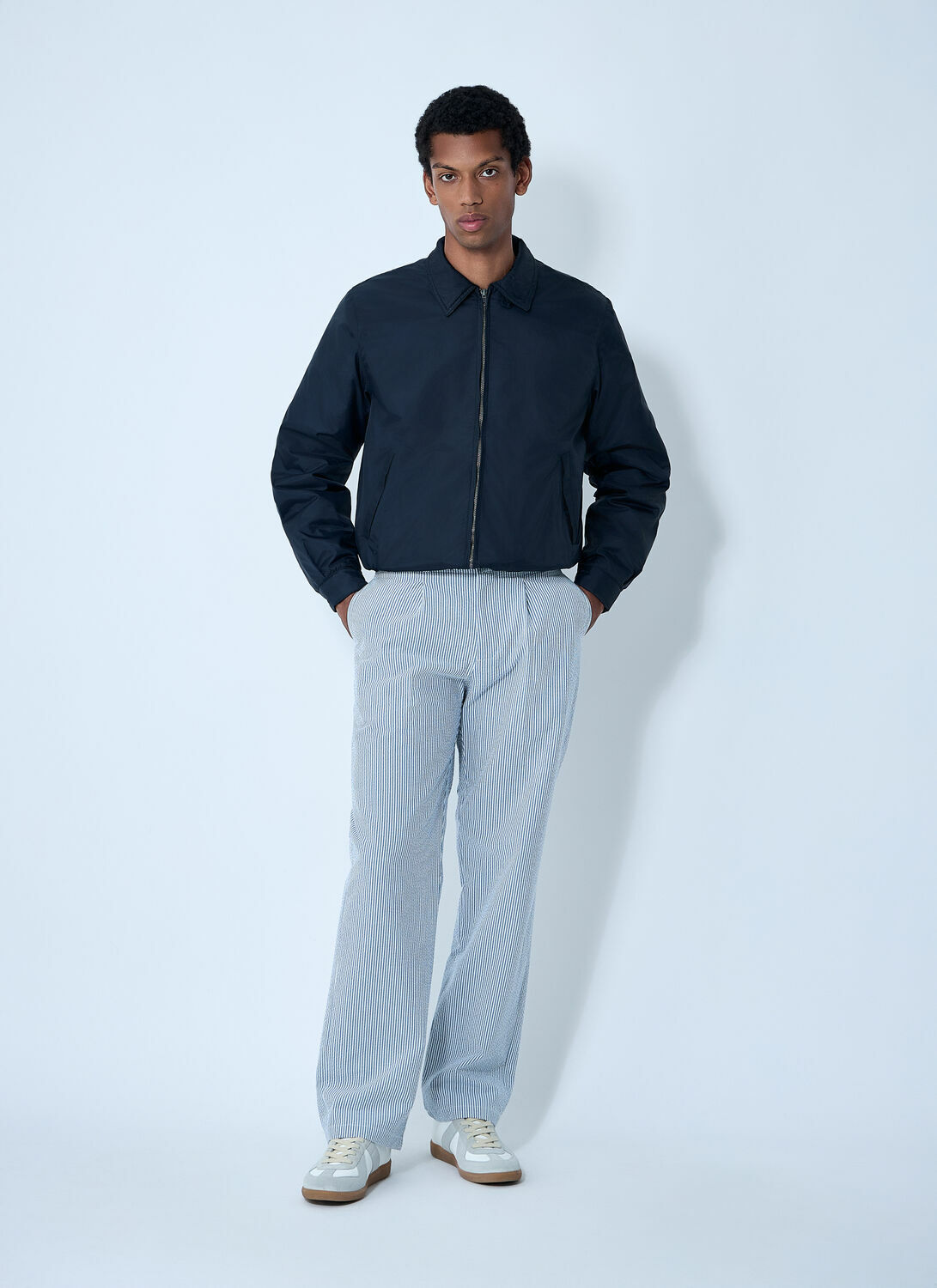 Noah Seersucker Belted Single-Pleat Pants