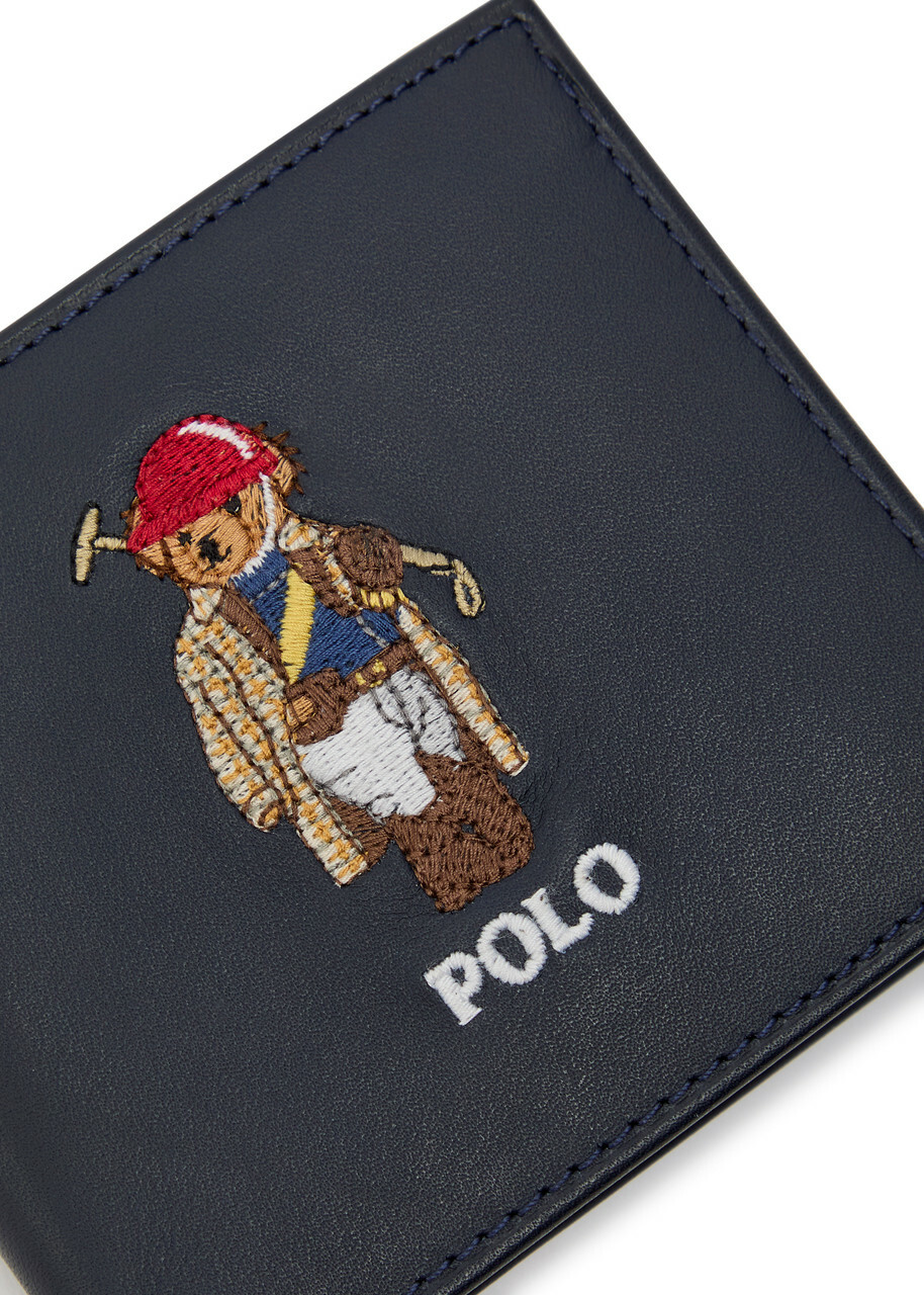 Polo Ralph Lauren Polo Bear Embroidered Leather Wallet - Navy - One Size
