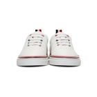 Thom Browne White Pebbled Leather 4-Bar Sneakers