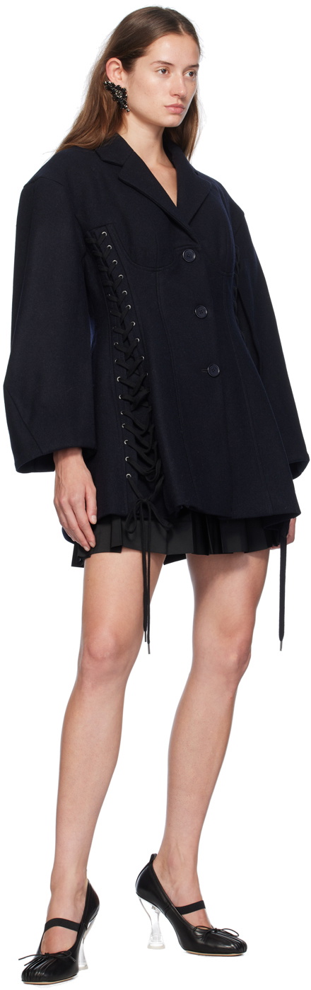 Simone Rocha Navy Sculpted Lace-Up Corset Jacket