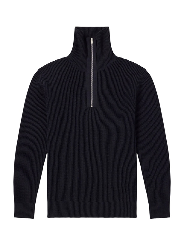 Photo: S.N.S. Herning - Fender Ribbed Wool Half-Zip Sweater - Blue