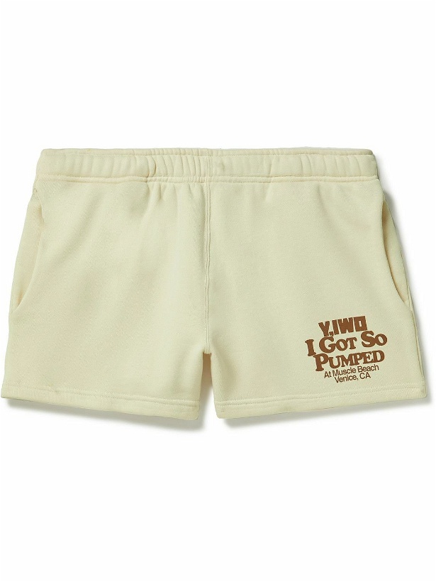 Photo: Y,IWO - Wide-Leg Logo-Print Cotton-Jersey Drawstring Shorts - Neutrals
