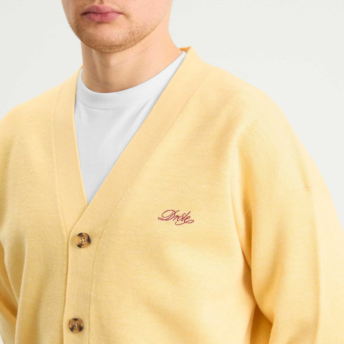 Drôle de Monsieur Men's Logo Cardigan in Light Yellow