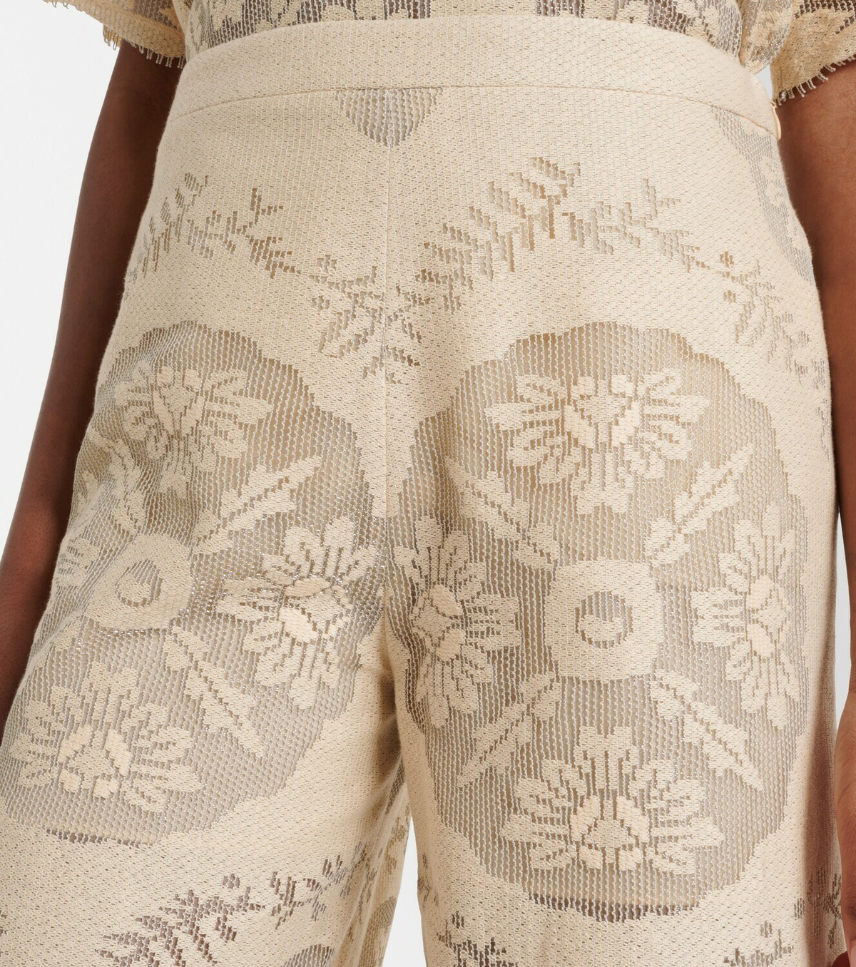 Valentino Embroidered cotton-blend wide-leg pants
