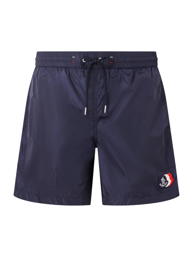 Photo: Moncler - Slim-Fit Mid-Length Logo-Appliquéd Swim Shorts - Blue