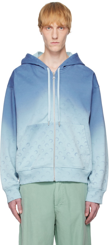 Photo: Marine Serre Blue Moon Faded Fleece Zipped Hoodie