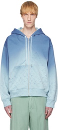 Marine Serre Blue Moon Faded Fleece Zipped Hoodie
