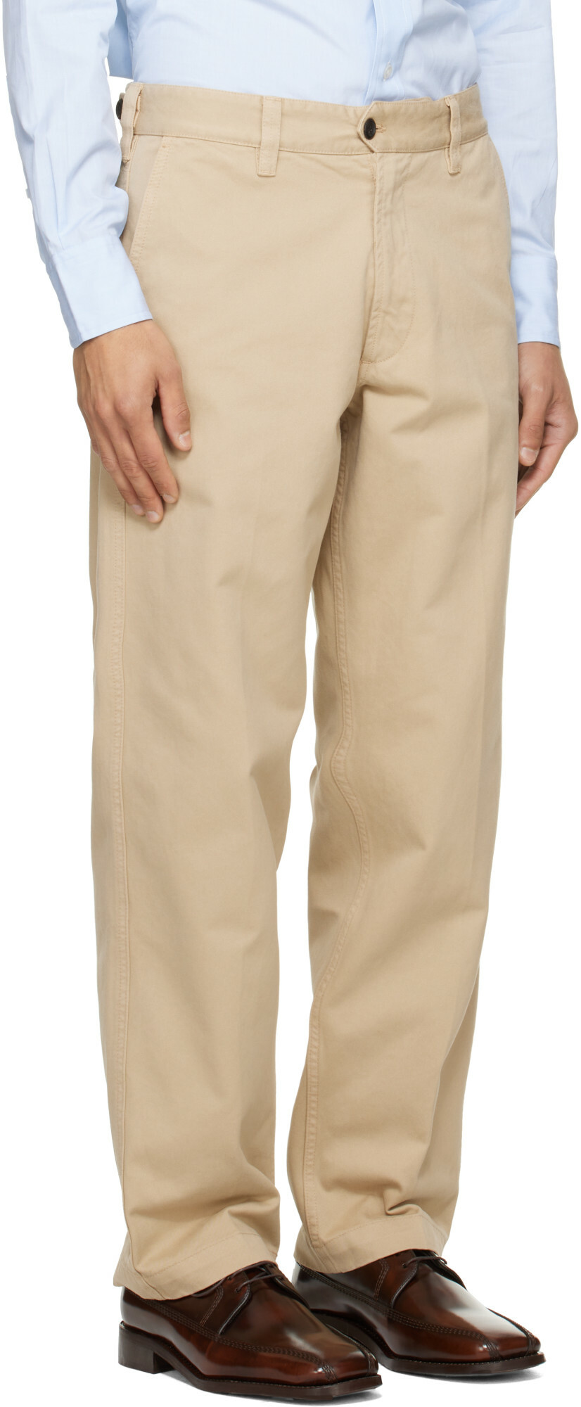 Drake's Beige Heavy Cotton Flat Front Trousers