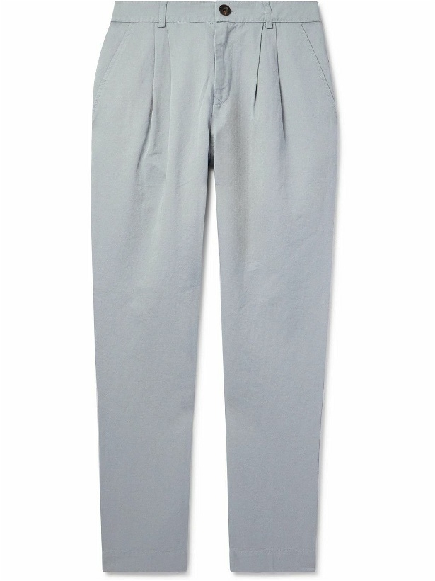 Photo: Mr P. - Steve Straight-Leg Pleated Organic Cotton and Linen-Blend Twill Trousers - Blue
