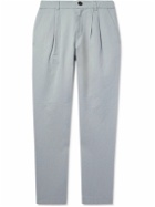 Mr P. - Steve Straight-Leg Pleated Organic Cotton and Linen-Blend Twill Trousers - Blue