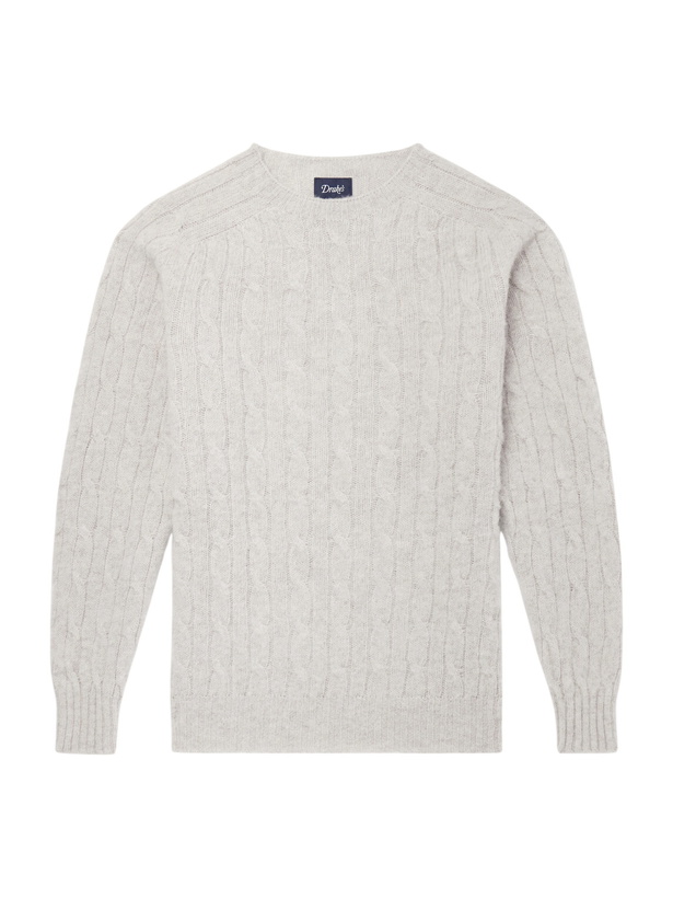 Photo: Drake's - Cable-Knit Virgin Wool Sweater - Gray