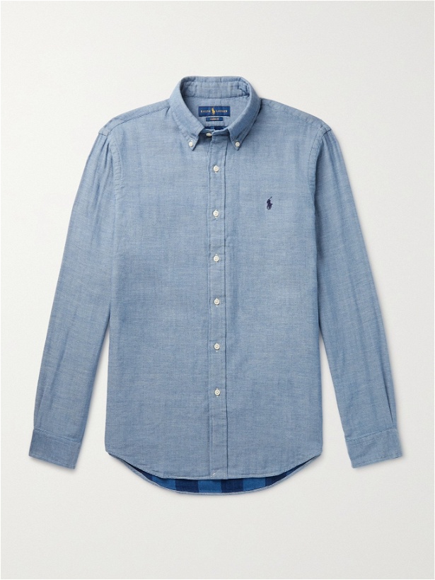 Photo: POLO RALPH LAUREN - Button-Down Collar Cotton-Chambray Shirt - Blue