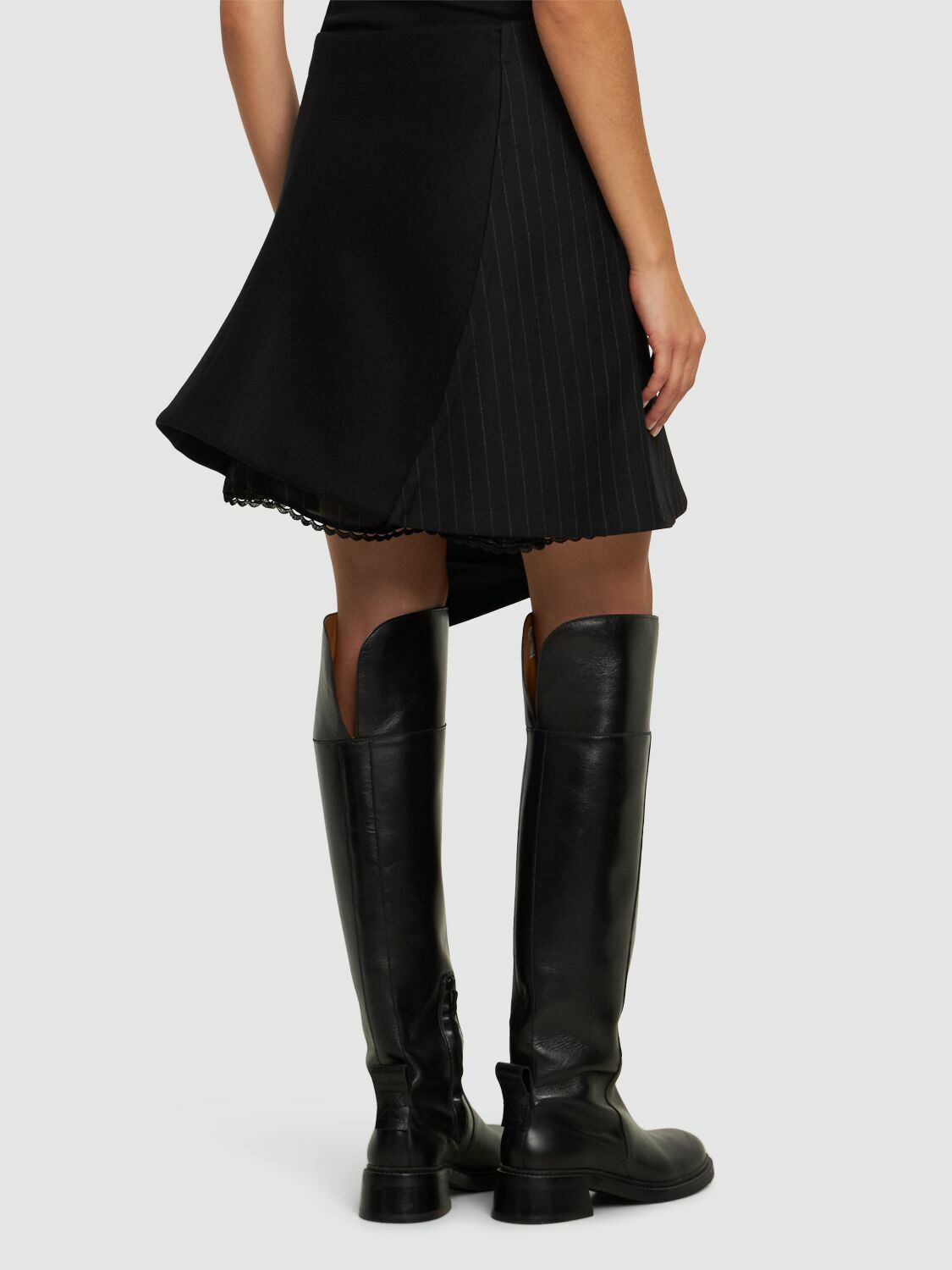 SACAI Chalk Stripe & Wool Melton Mini Skirt Sacai SACAI Chalk Stripe & Wool Melton Mini Skirt Sacai