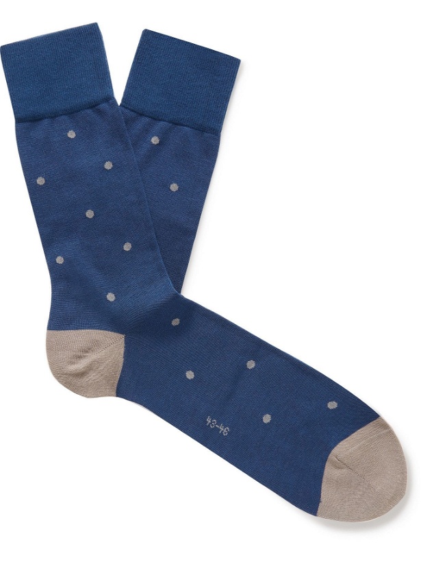 Photo: FALKE - Polka-Dot Fil d'Ecosse Cotton-Blend Socks - Blue