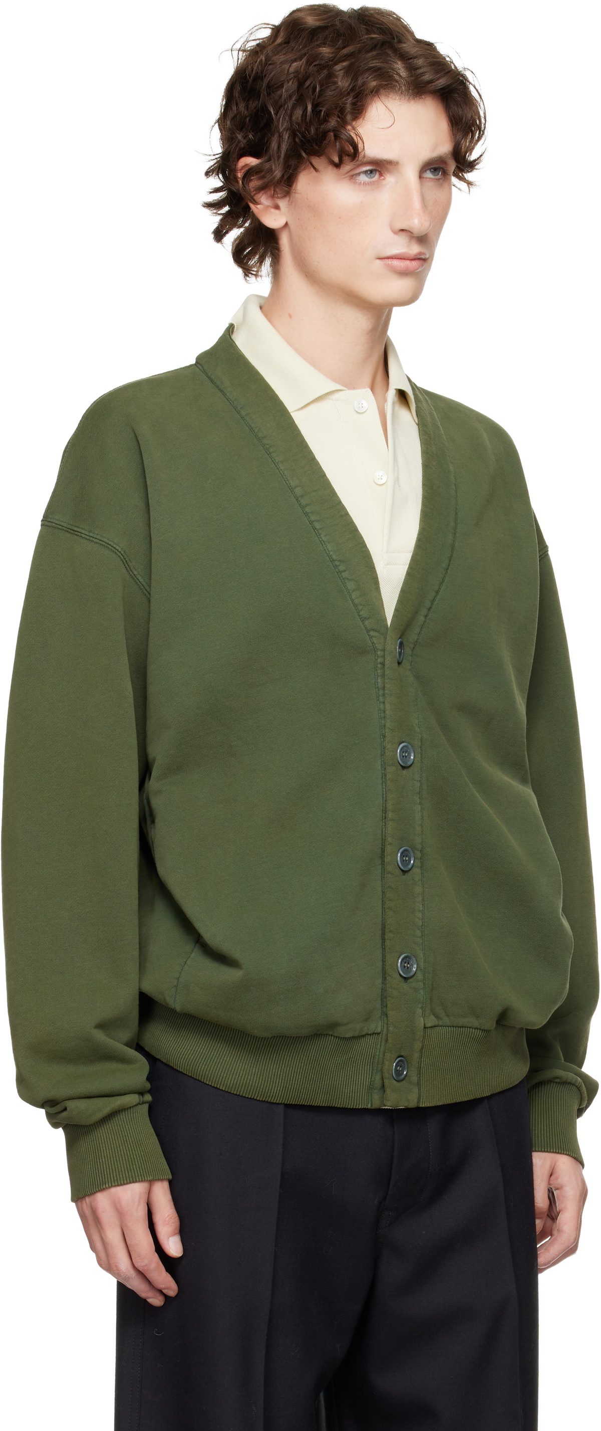 JW Anderson Green Garment-Dyed Cardigan