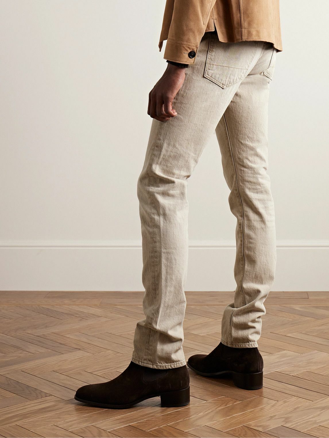 Tom Ford - Logo-tab Cotton-canvas Chinos - Mens - Beige