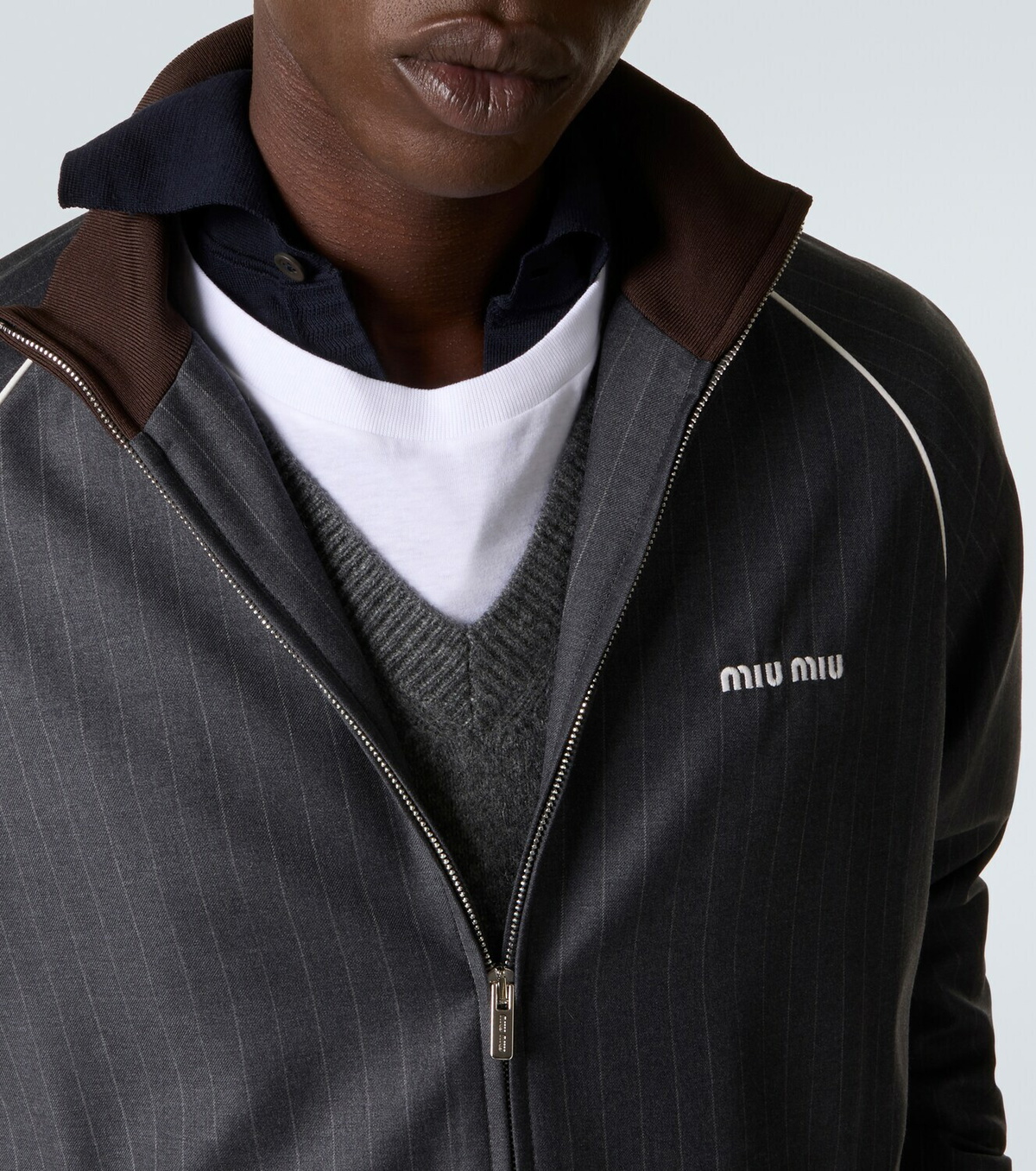 Miu Miu Logo pinstripe virgin wool track jacket