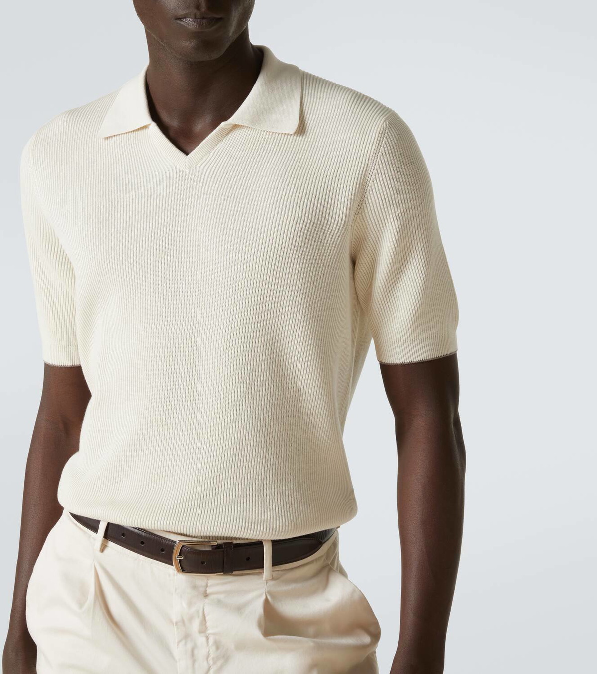 Brunello Cucinelli Ribbed-knit cotton polo sweater Brunello Cucinelli