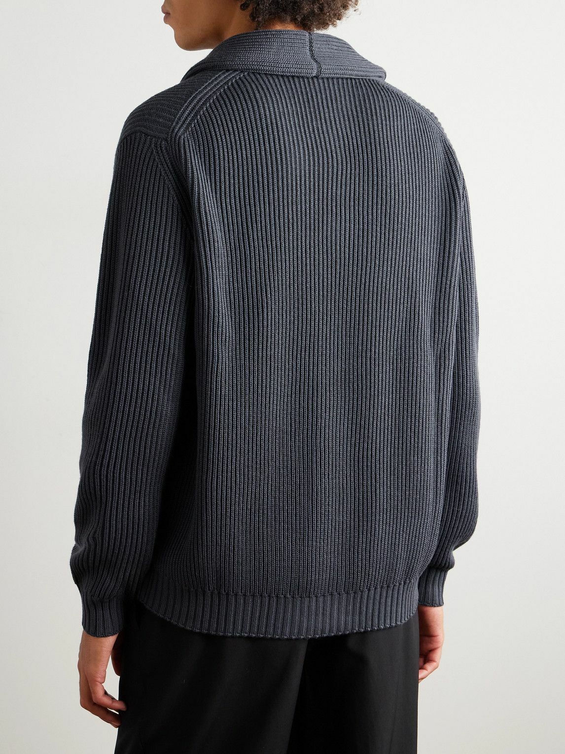 Thom Sweeney - Shawl-Collar Ribbed Wool Cardigan - Blue