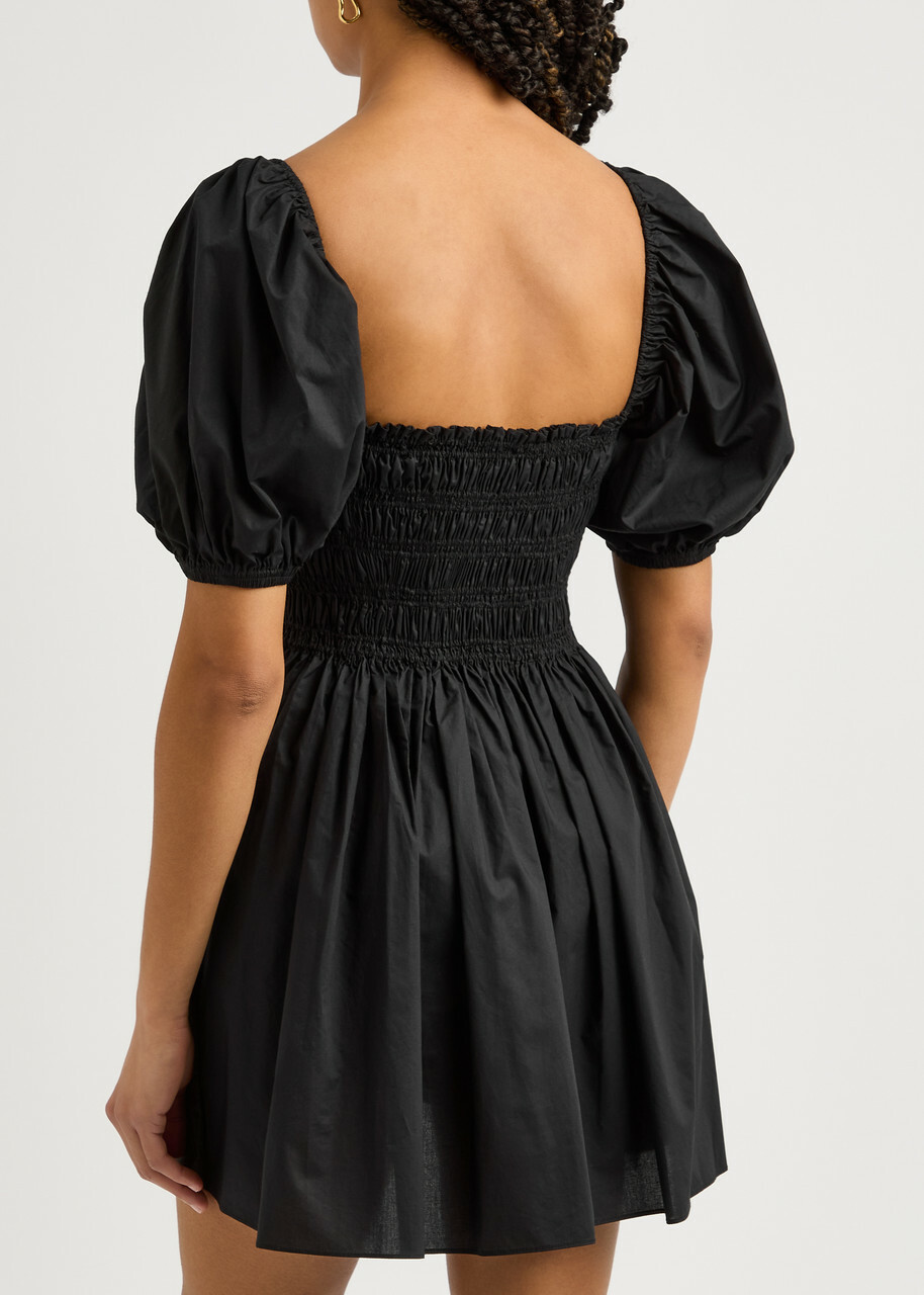 Matteau Smocked Cotton Mini Dress Black