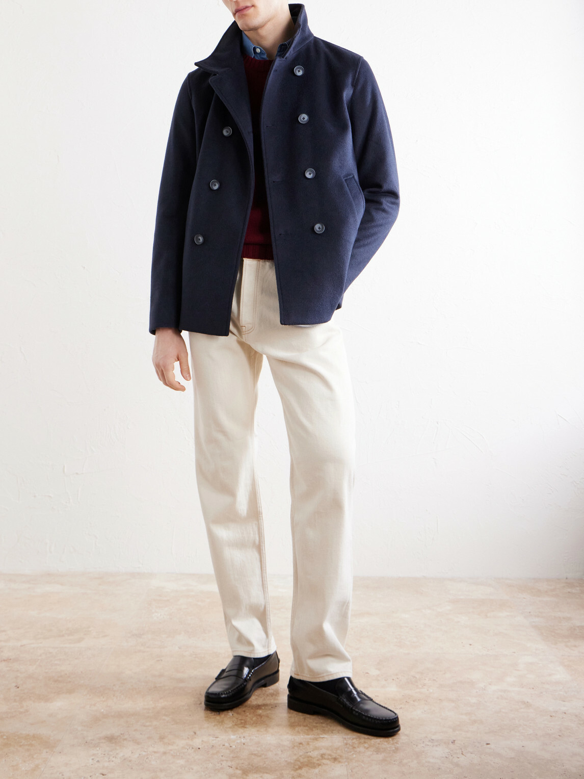 Herno - Double-Breasted Woven Coat - Blue