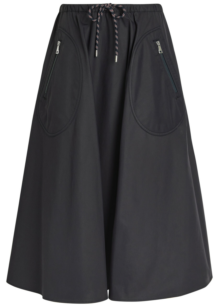 Moncler Drawstring Cotton-blend Poplin Midi Skirt Navy