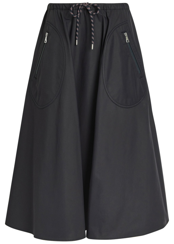 Photo: Moncler Drawstring Cotton-blend Poplin Midi Skirt Navy