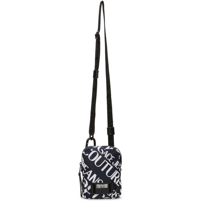 Photo: Versace Jeans Couture Navy Allover Logo Crossbody Bag