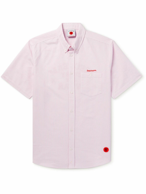 Photo: ICECREAM - Striped Logo-Detailed Cotton Oxford Shirt - Pink