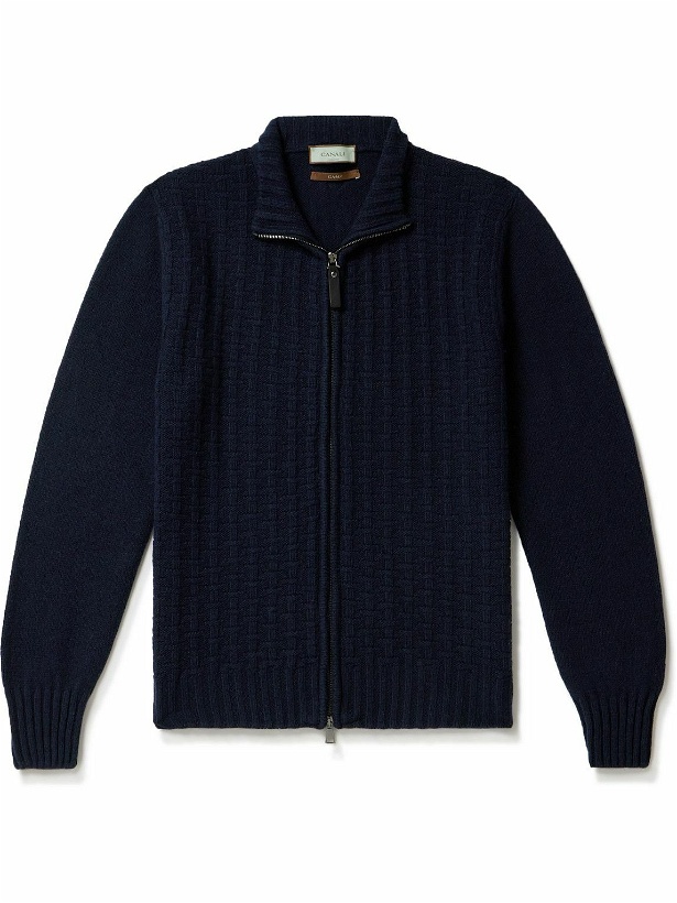 Photo: Canali - Slim-Fit Wool-Blend Zip-Up Sweater - Blue