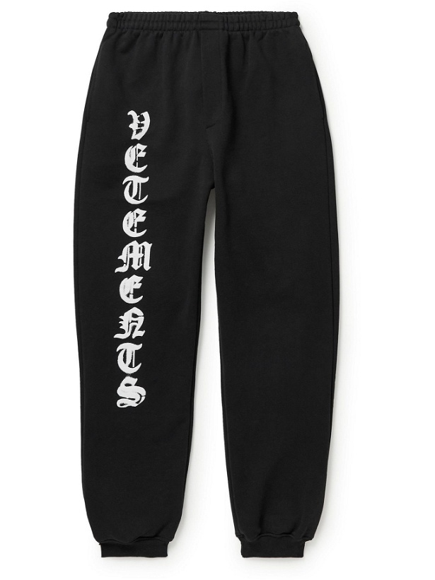 Photo: VETEMENTS - Logo-Print Cotton-Blend Jersey Sweatpants - Black