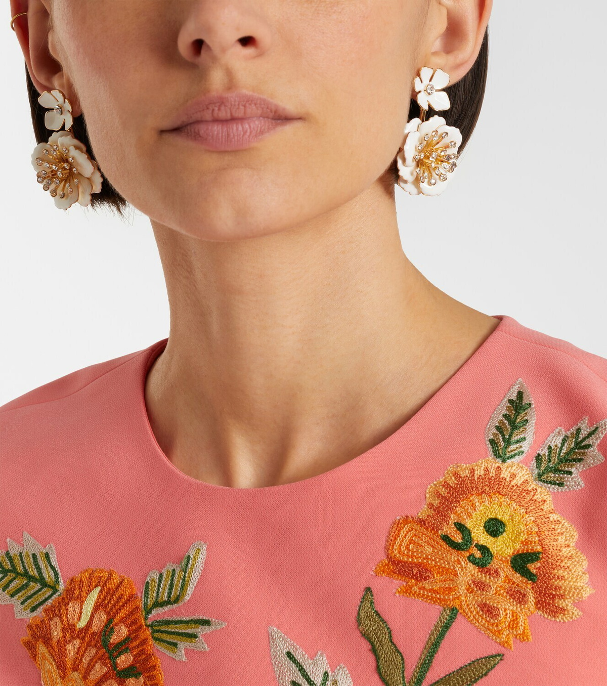 Carolina Herrera Crystal-embellished floral drop earrings