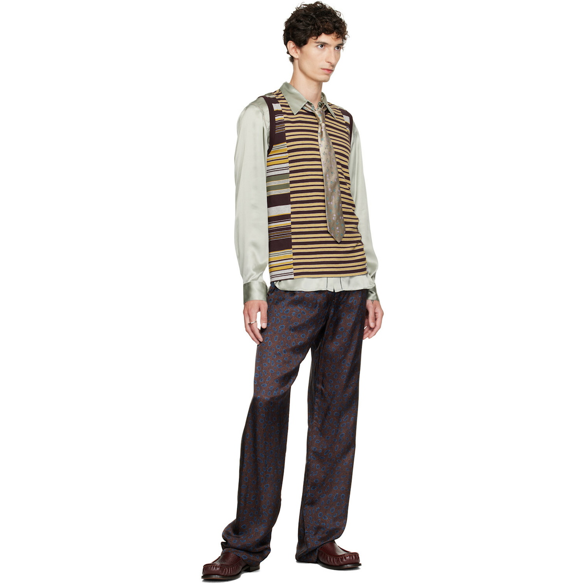 Dries Van Noten Brown & Yellow Striped Cotton Tank Top