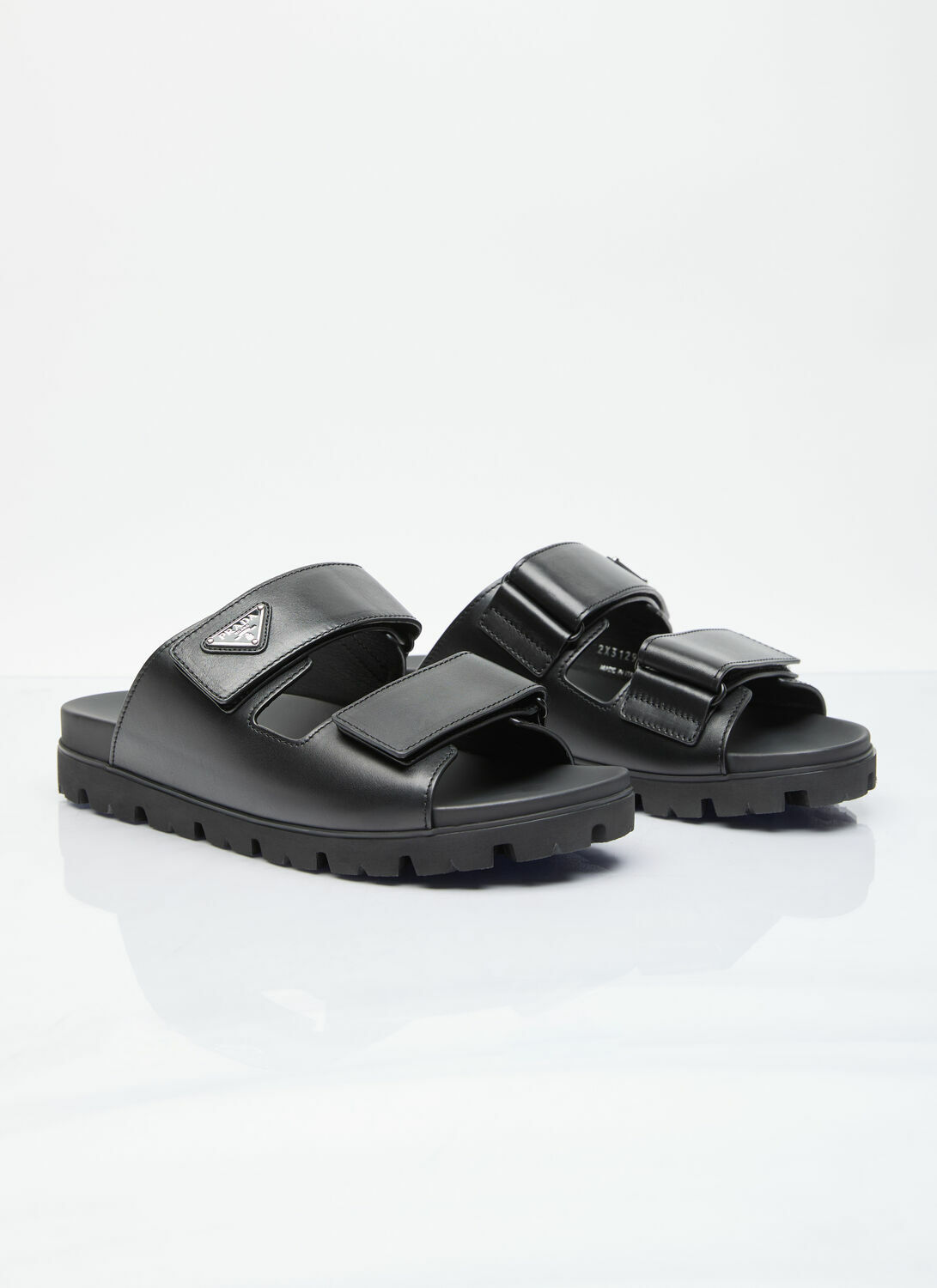 Prada Logo Plaque Leather Slides