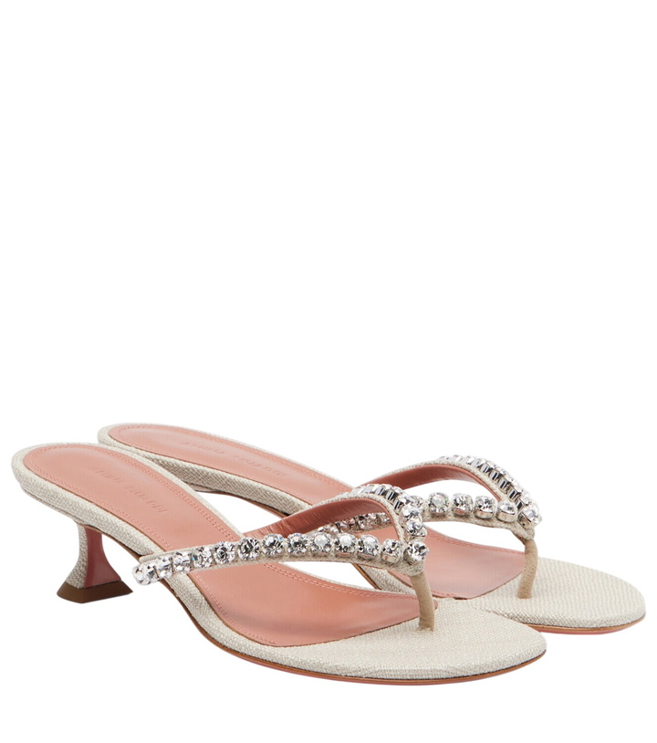 Photo: Amina Muaddi Gigi embellished canvas thong sandals