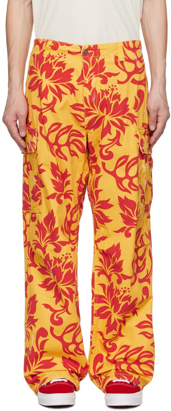 ERL Yellow & Red Embroidered Cargo Pants ERL
