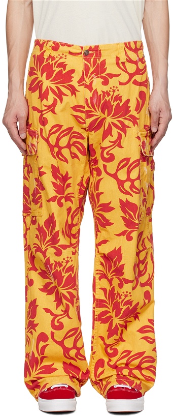 Photo: ERL Yellow & Red Embroidered Cargo Pants
