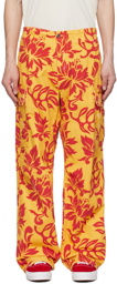 ERL Yellow & Red Embroidered Cargo Pants