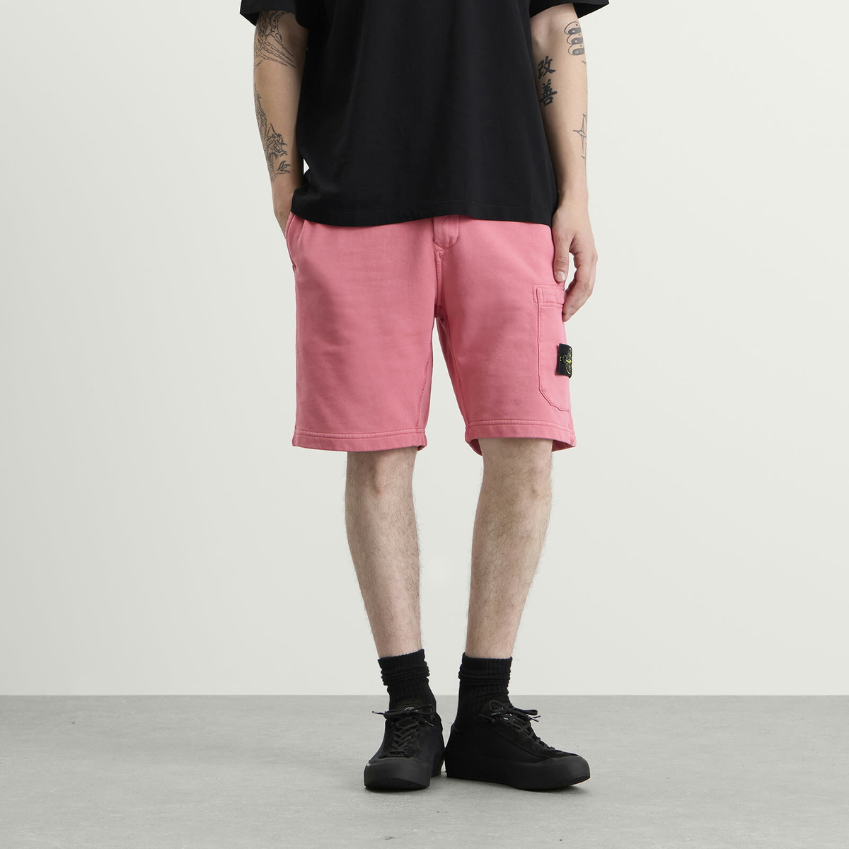 Stone Island Men's Organic Cotton Fleece Shorts in Geranium